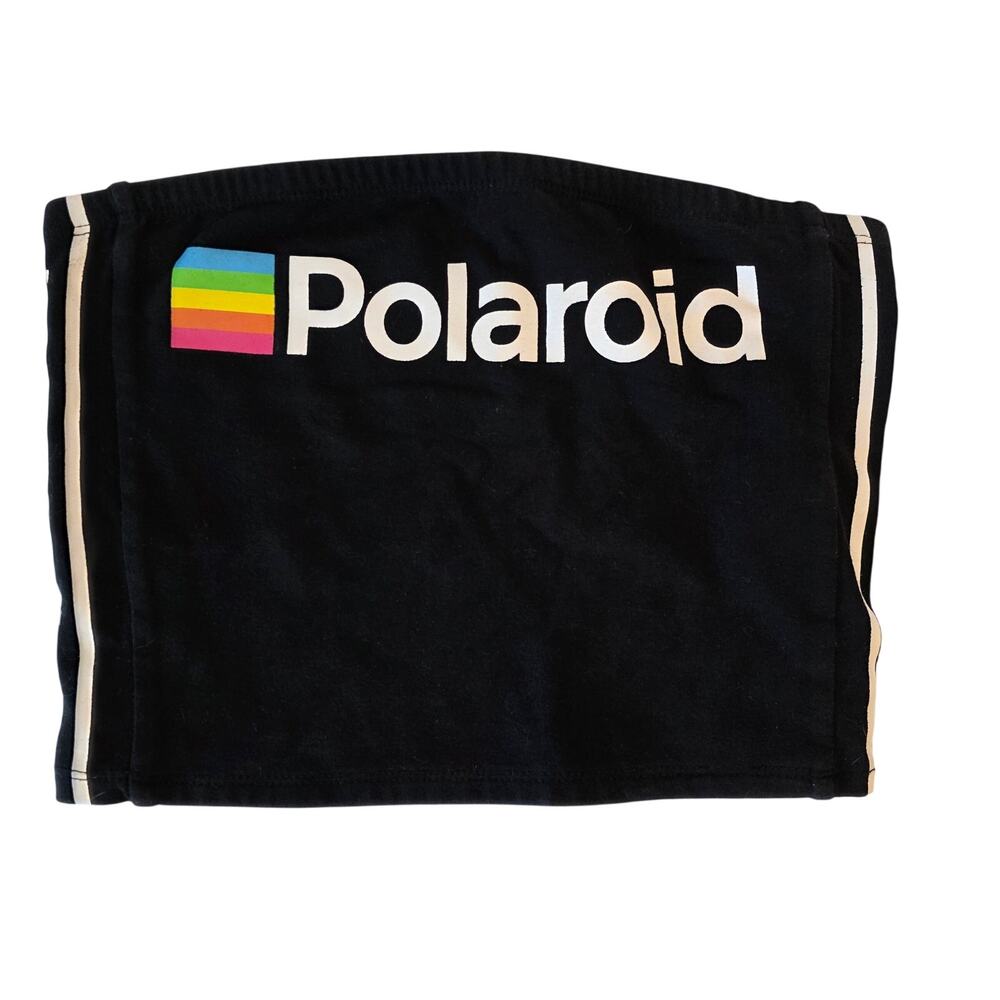Polaroid‎ Rainbow Graphic Tube Top Black Strapless Crop Shirt Women's Small
